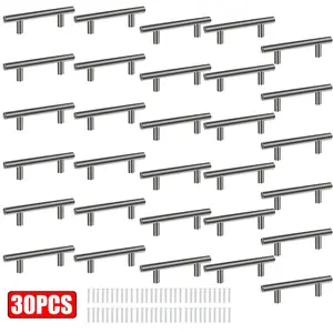 30Pcs Brushed Nickel Kitchen Cabinet Pulls Stainless Steel Drawer T Bar Handles