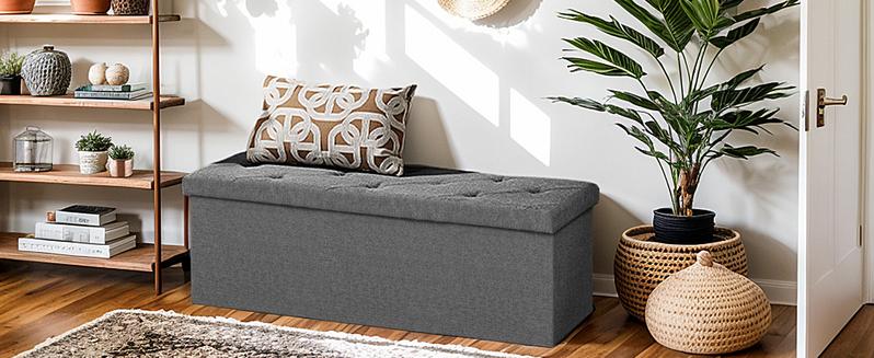 [Summer Deal] Storage Ottoman Bench, Folding Ottoman Stool, Storage Chest, End of Bed Bench with Seating for Bedroom, Living Room Toy Box Footrest Furniture Durable Comfortable Sturdy Interior