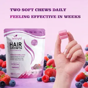 WINYEL Hair Growth Soft Chewables, containing hair growth vitamins for men and women, biotin, to help create thicker, fuller, and stronger hair, mixed berries, 60 soft chewables. Healthcare Supplement