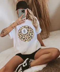 Vintage Western Tee 8 Ball Tshirt Retro BOHO Eight Ball Leopard T-Shirt Lucky 8-Ball Top Pool Billiards Womens Top Casual Womenswear Sublimation Crewneck