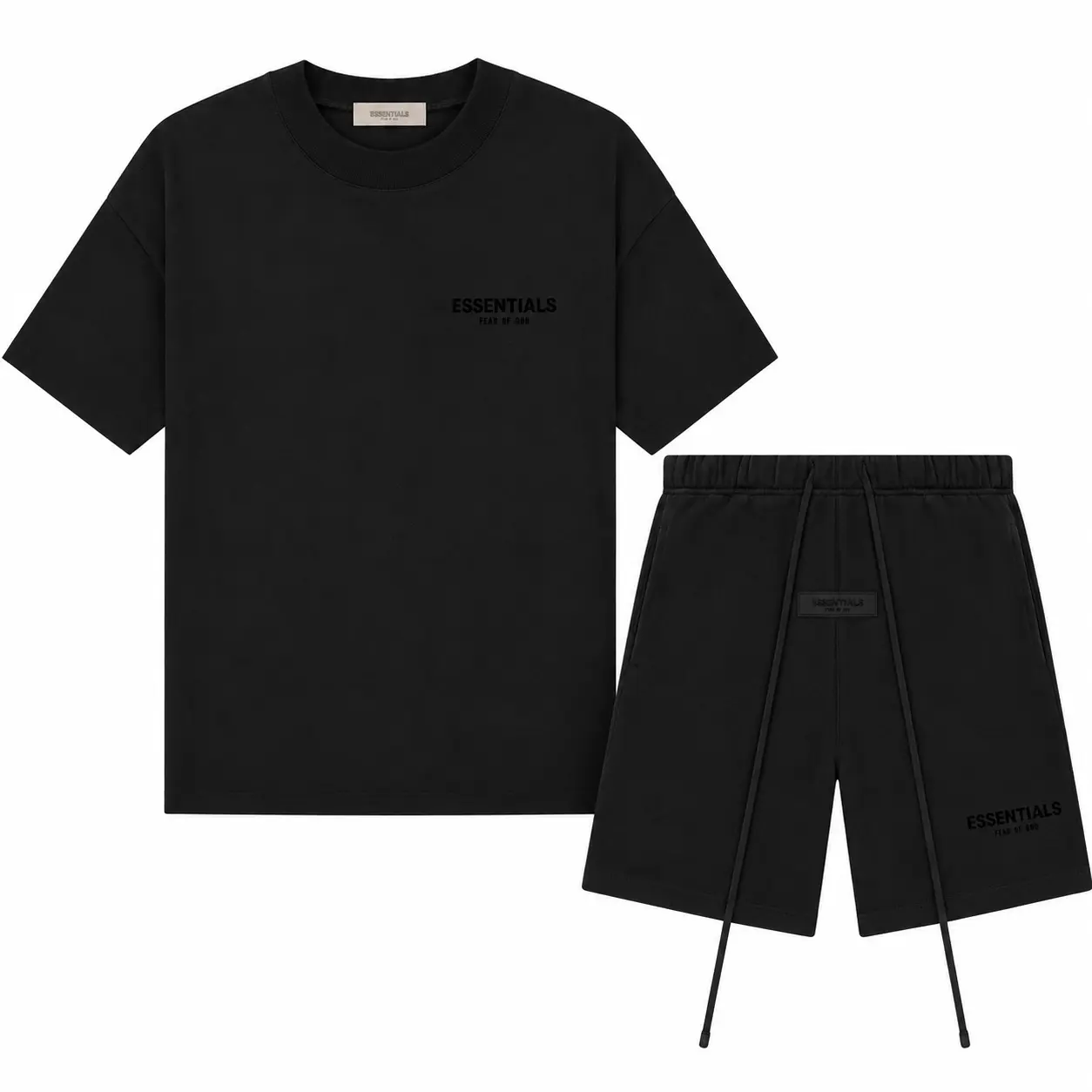 (One SET-Tee and Shorts) Fear of God Essentials T-shirt & Shorts Set Stretch Limo/Black OVER SIZE Casual Wear Comfortable Fit Simple Design Versatile Everyday Wear Menswear Tops Crewneck ShortSleeve Light Oatmeal Color