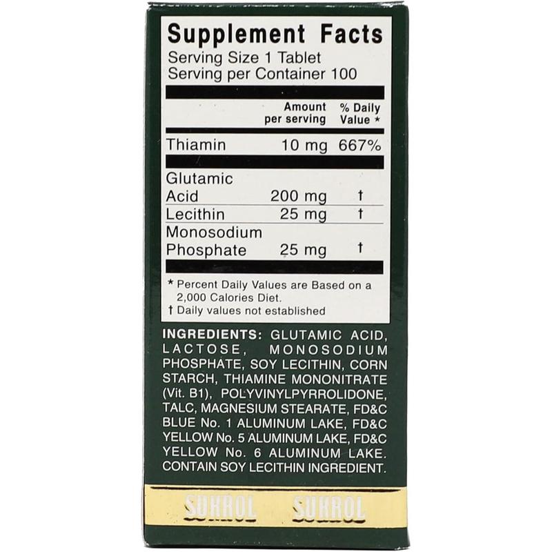Sukrol-Vitamin, Improve Healthy Brain Function, 100 Tablets, Bottle