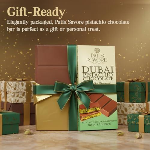 Dubai Chocolate Bar Pistachio – 3.5 oz Dessert with Pistachio Cream & Kataifi Filling | Gourmet Dubai Chocolate Filling | Elegant Gift Chocolate