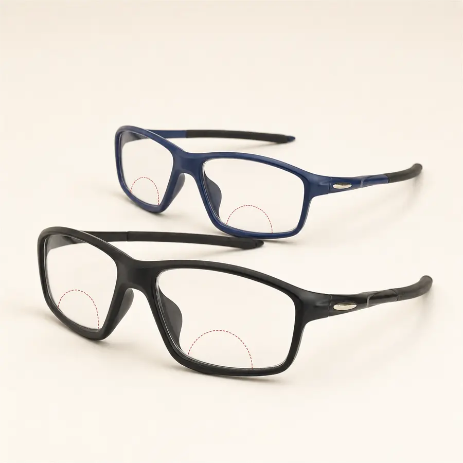 Unisex Indoor/Outdoor Sport Photochromic Bifocal Reading Glasses - Adjustable, +1.0 to +4.0, Invisible Lenses, Square Frame, Lightweight TR90 Frame, Anti-Slip Temples, Quick Color Change, Polycarbonate