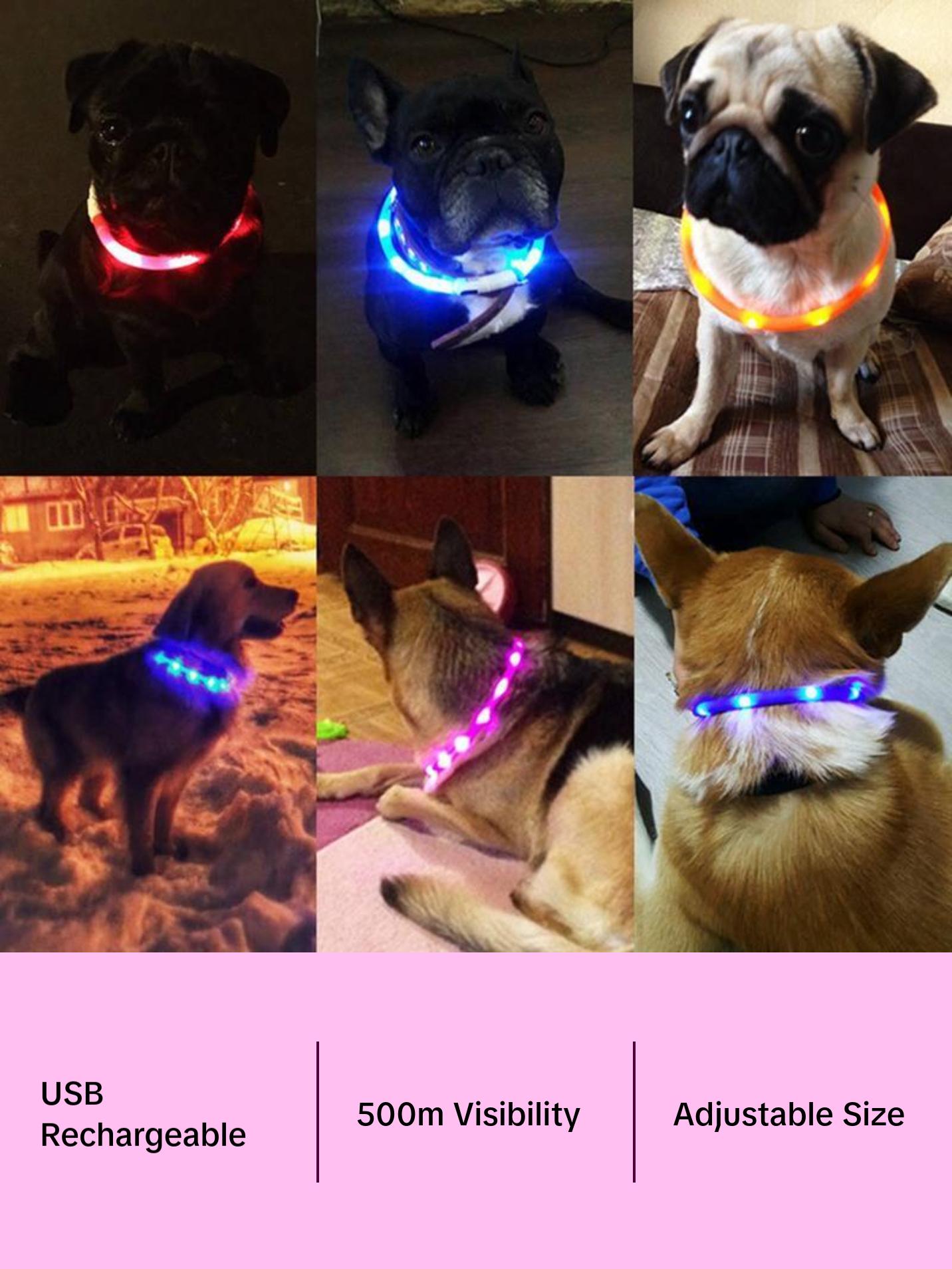 LED Glowing Dog Collar USB Charging Pet Dog Collar Night Luminous Dog Collars Rechargeable Night Safety Flashing Necklace Dog
