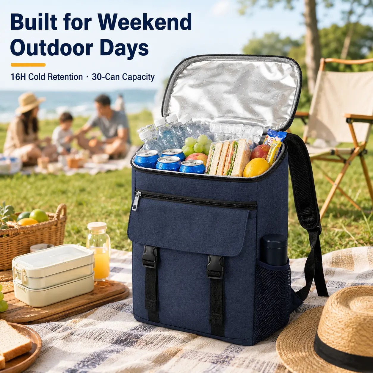 Leak-Proof Insulated Cooler Backpack - 30-Can Ice Box with 16H Cold Retention, Cold-Kept Picnic Backpacks for Hiking/Light Outdoor, Beach Trips