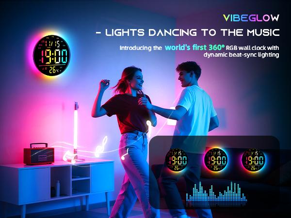 EASYERA 10" Large Round Digital Wall Clock with Remote Control, Music Sync, Circle clock with RGB Atmosphere Lights with 11 Scenes Mode, Dual Alarms with Big LED Display, Timer Clock for ADHD, Focus Tool, Classroom, Game Decor Home, Auto Dst Adjustment