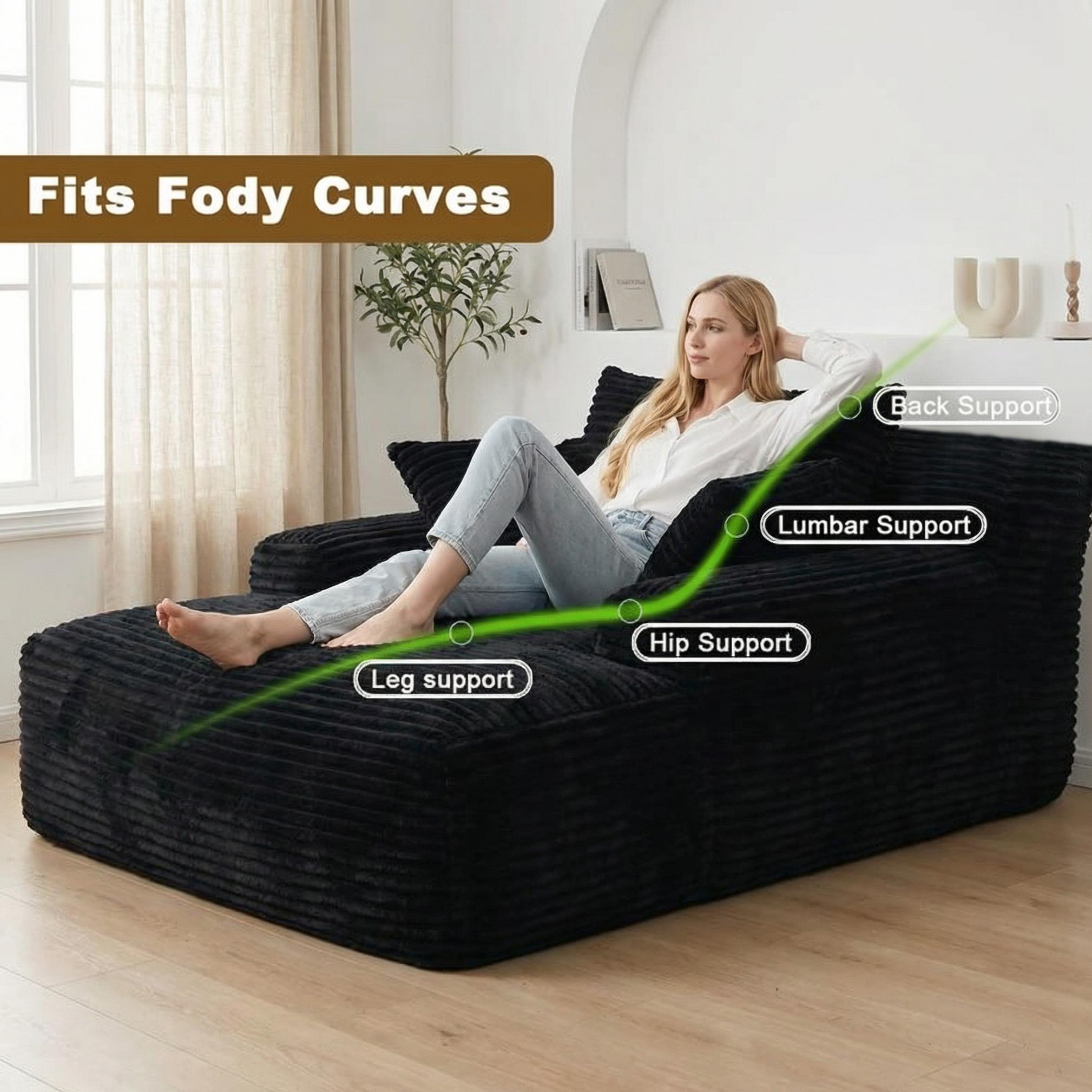 Boneless Couch Bed Chaise Oversized Lounge Series Plush Corduroy 1200LBS Load Bearing ，With Cup holder ，With Storage bag，No Assembly Required 24 Months Warranty，Upholstered Fluffy cloud sofa bed with Throw Pillows,Indoor Sleeper Chair