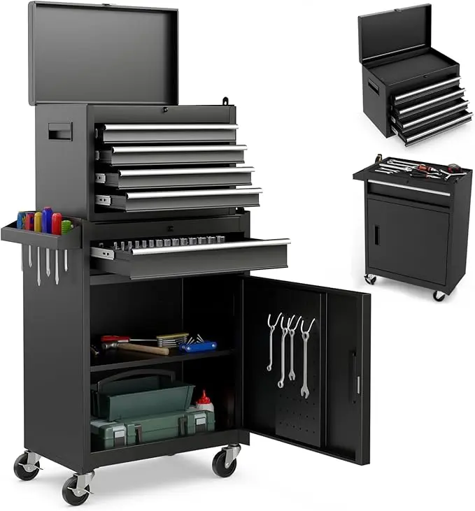 Portable 20" Tool Boxes with 3 Drawers/5-Drawers Rolling Tool Chest Cabinet with Locking System and Sliding Drawers, Heavy-Duty Cold-Rolled Steel, Large Capacity for Tool Storage, Christmas Festival Gift Black Friday Cyber Monday