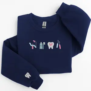 Embroidered Dental Icons Sweatshirt, Dental Assistant Shirt, Dental Student Gift, Dental Hygienist Shirt, Dentist Gift, Dental Office Shirt