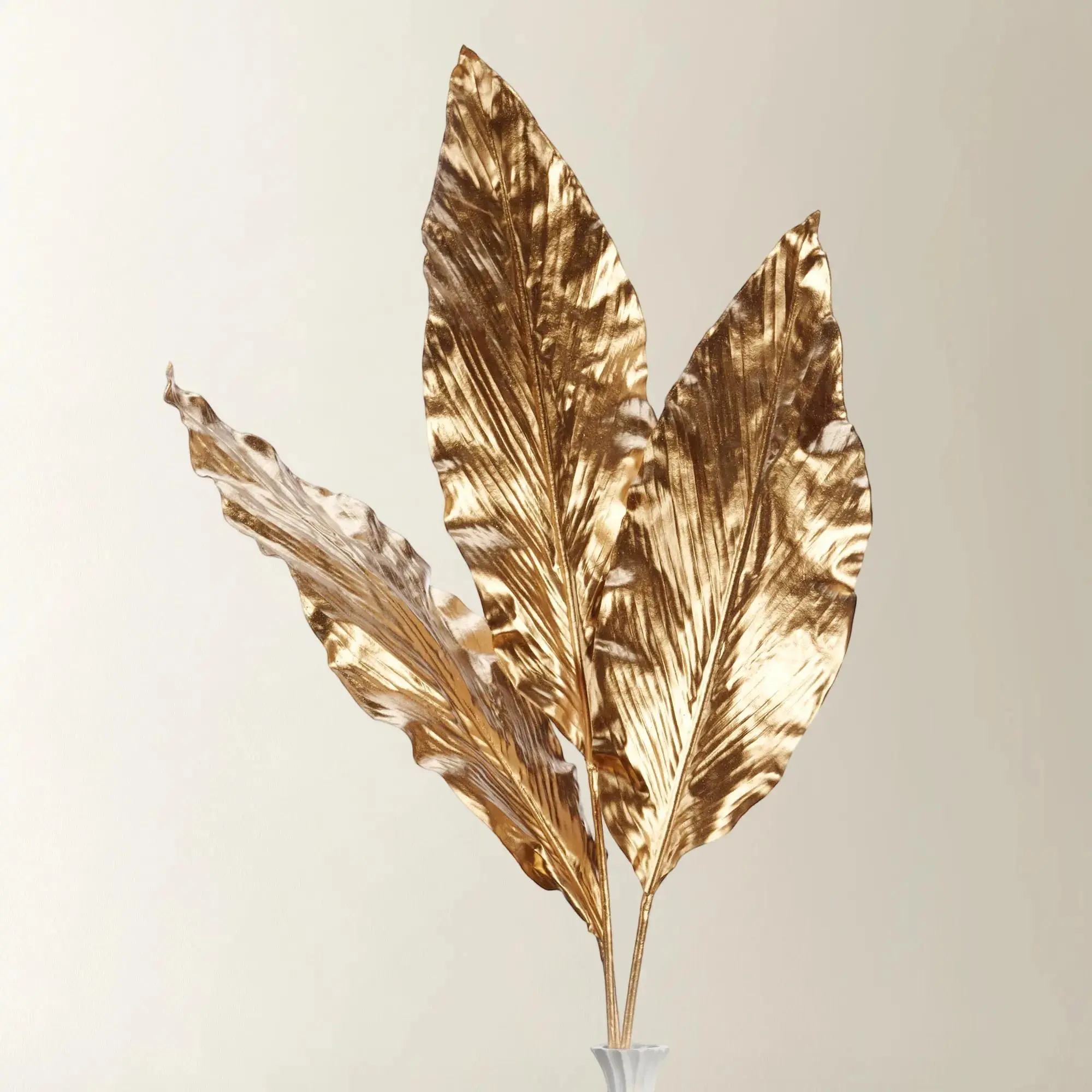 Z Gallerie Canna Leaf Branch Set of 3 - Realistic Faux Plant, Golden Metallic Plastic Ornaments, Room Decor, Home Accessories for House & Living Room Decorations,summerwins,dorm essentials