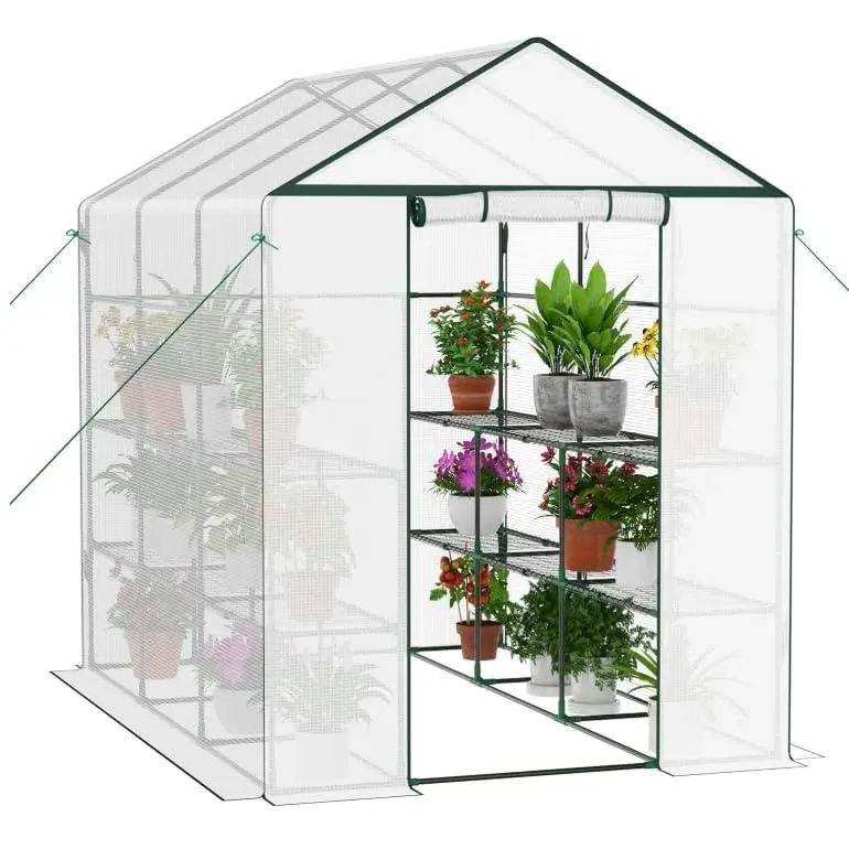 GARVEE Heavy Duty Greenhouse Kit, 57x85x76in Outdoor Portable Garden Building Enclosure with Zippered Door, 66 lbs per Shelf 3-Tier 12 Shelves, Anchors, Ropes, Climate Control for Gardeners’ Plant Growth on Patio, 57 X 85 X 76