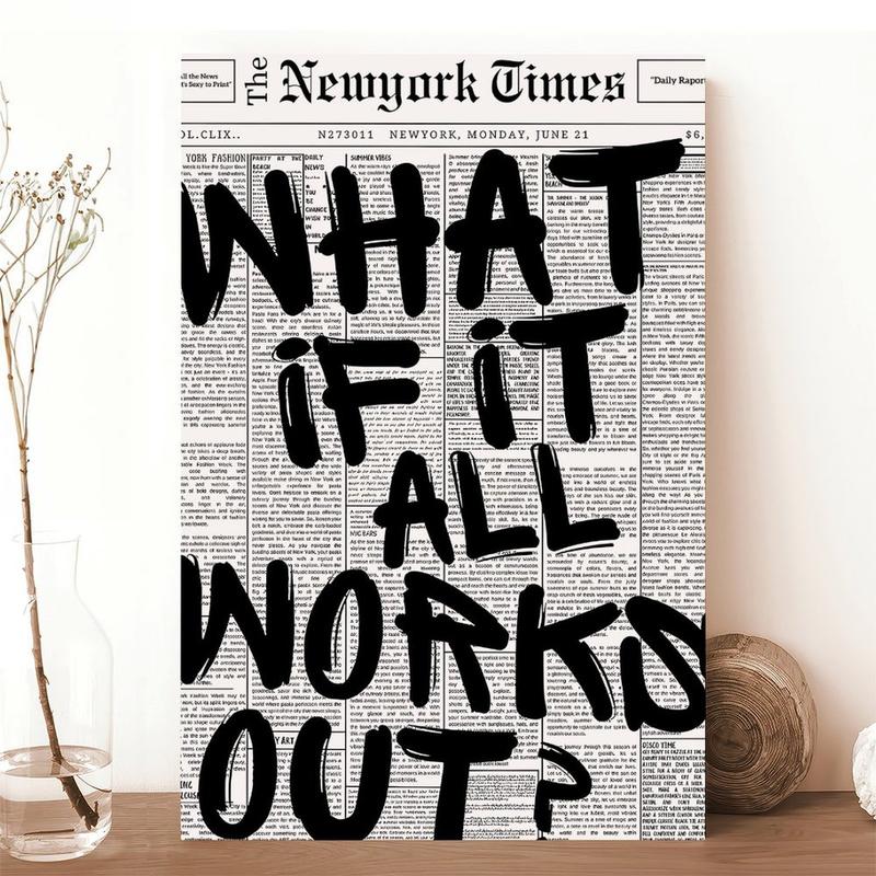 Retro Black And White Newspaper Poster What If It All Works Out Canvas Wall Art Positive Affirming Quote Minimalist Prints Painting For Home Bedroom Dorm Wall Decor