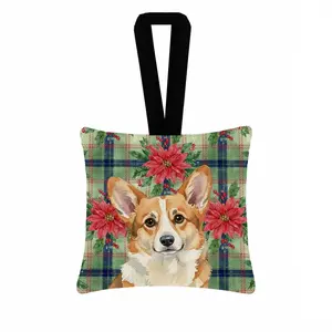 Carolines Treasures WDK8753PO3 3.5 x 3.5 in. Corgi Christmas Poinsettias Hanging Square Fabric Ornament