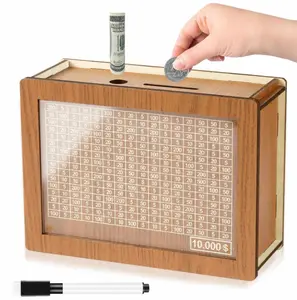 10000 Savings Challenge Box, Money Saver Box 10k Smash, Wooden Digital Save Piggy Bank for Adults Kids, Cash Vault Wooden Savings 10,000 Dollar, Caja De Ahorros, Cashbox