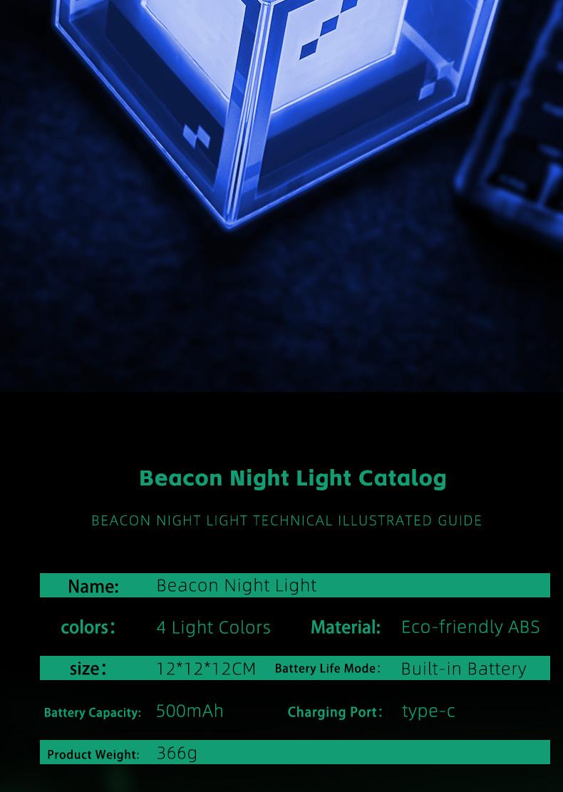 Pixel Style Beacon Night Light Four Color Changing RGB Lamp Beads Eco Friendly Material Type C Charging for Enhanced Gaming Atmosphere