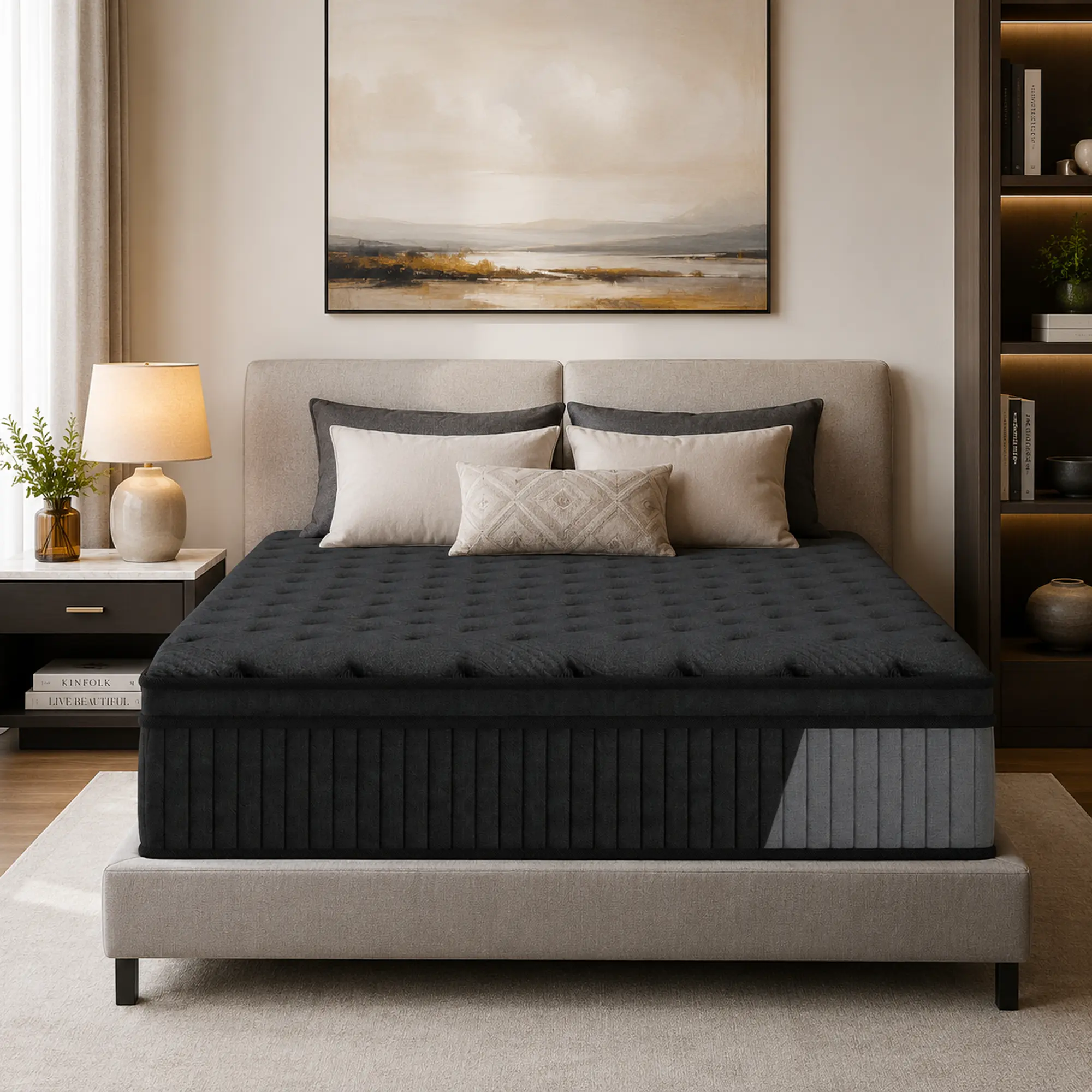 10/12/14 Inch Twin/Full//Queen/King , Fiberglass-Free Hybrid Mattress in a Box (Queen Size), Memory Foam & Pocket Spring, Pressure Relief, Motion Isolation, Zoned Back Support, Breathable Knit Cover, Soft Comfortable Black Mattress, Queen Size mattress
