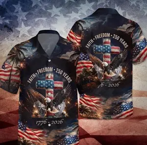 USA 250th Anniversary Hawaiian Shirt, America 250 Button Shirt, Patriotic Eagle, Statue Of Liberty, 250 Years Of Freedom and Faith Gift HCP (5)