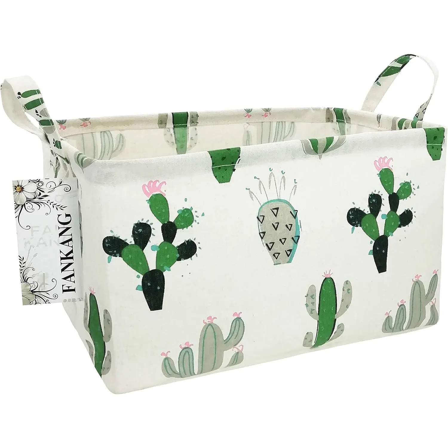 Large Rectangular Cactus Theme PE Coating Waterproof Canvas Laundry Basket - Foldable Single Compartment Home Storage for Nursery, Bedroom