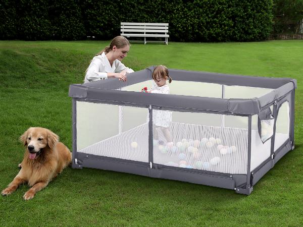 Foldable Baby Playpen, Extra Large Collapsible Play Yard for Babies & Toddlers, Portable Travel Playpen with Gate, Safe Indoor & Outdoor Activity Center (51"×51" Gray)