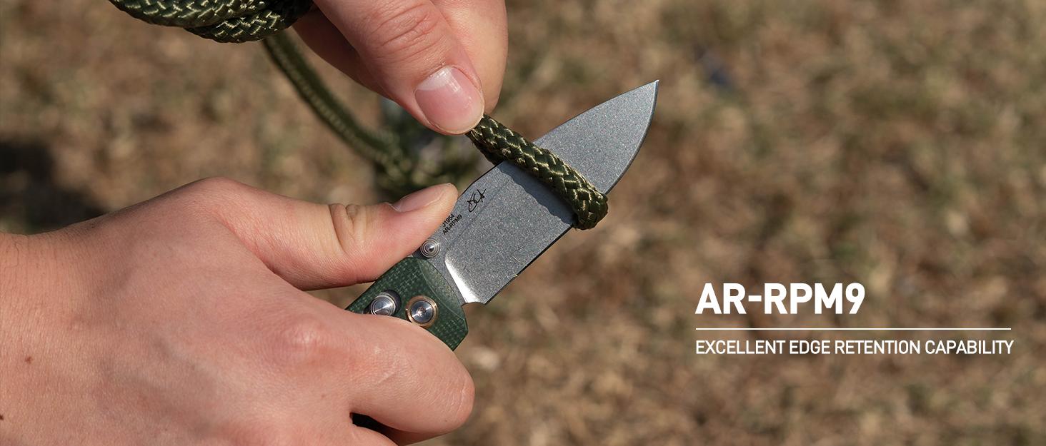 CJRB Maximal Pocket Hunting Knife for Man, 2.95" AR-RPM9 Steel Blade Green Micarta Handle, Outdoor Emergency Survival Gear,Tactical Tool