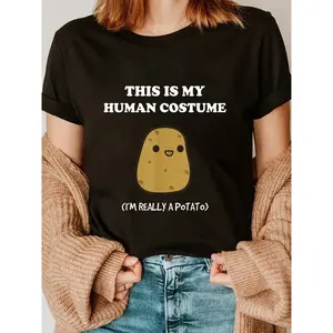 100% Cotton Funny Potato Humour This Is My Human Costume Halloween Potato T-Shirt