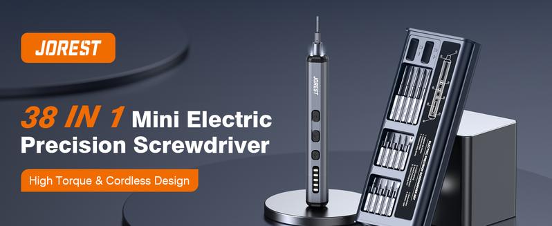 JOREST Mini Electric Screwdriver, Precision Set with 38-in-1 Magnetic Bits, 5 Torque Settings, LED Light, Repair Tool Kit for iPhones, Laptop, Drone, Game Console, Camera, Glasses, Watches, Toys