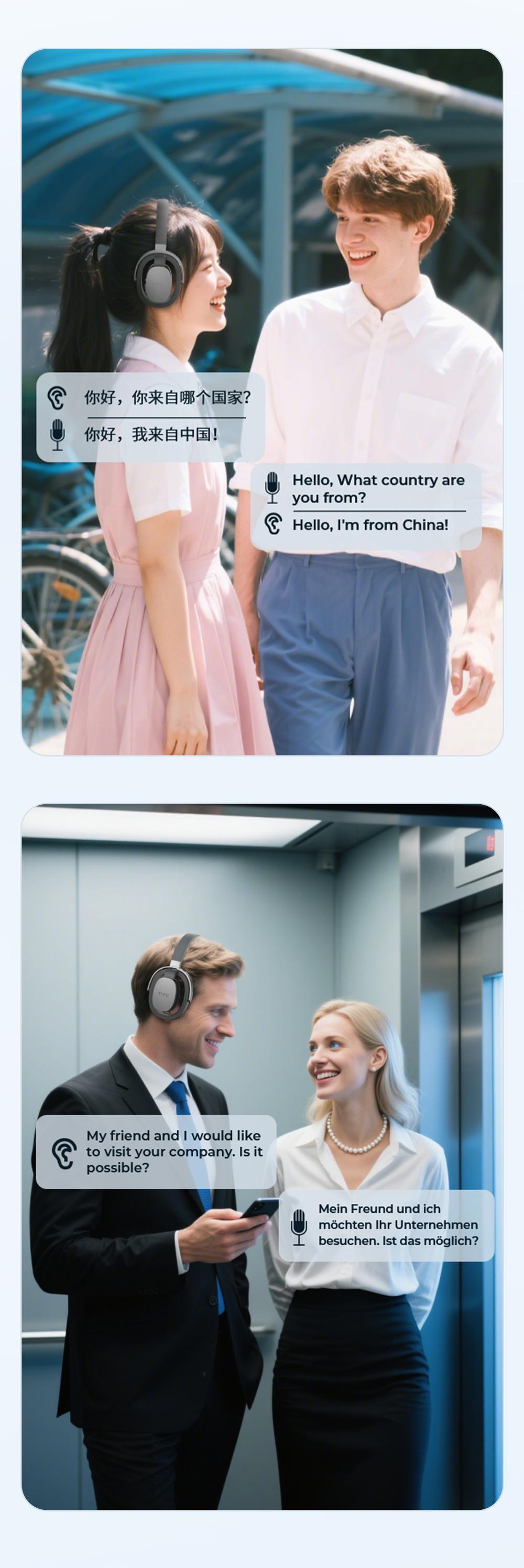 HTC HP07 AI Translating Headphones - 134 Language Real Time Translation Ultra Breathable Open Ear Design 30 Hour Battery HD Calls Sport Level Waterproof Lightweight Comfortable