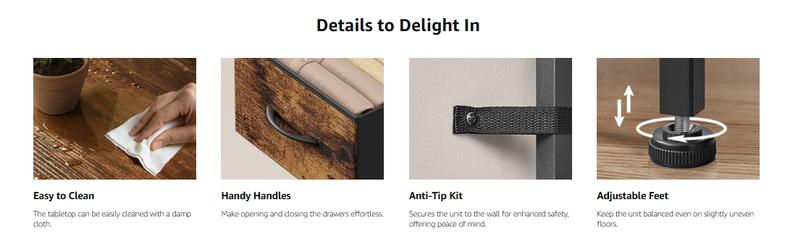 SONGMICS Dresser for Bedroom, Chest of Drawers, Steel, MDF, Non-Woven Fabric Drawers, Storage Organizer Unit