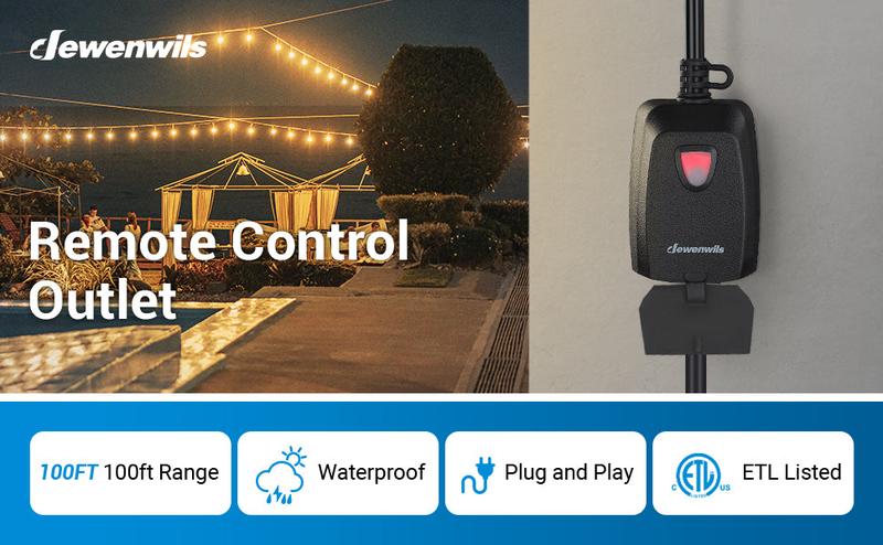 DEWENWILS Outdoor Indoor Wireless Remote Control Outlet with 2 Remotes, 3-Prong Remote Plug Weatherproof, 15A Heavy Duty, 7-inch Cord, 100FT Range, Electrical Plug for Lamp/Lights/Fans, ETL Listed-HORS23H DEWENWILS Outdoor Indoor Wireless Remote Control Outlet with 2 Remotes, 3-Prong Remote Plug Weatherproof, 15A Heavy Duty, 7-inch Cord, 100FT Range, Electrical Plug for Lamp/Lights/Fans, ETL Listed-HORS23H
