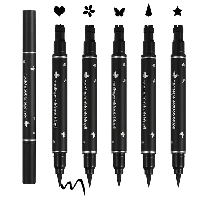 5PCS Double-headed Liquid Winged Black Eyeliner Stamp Pen Set | Eye Liner Pencil Long-lasting Waterproof, Stamp Eyeliner Set for Eye Makeup - Star, Heart, Flower, Butterfly, Triangle