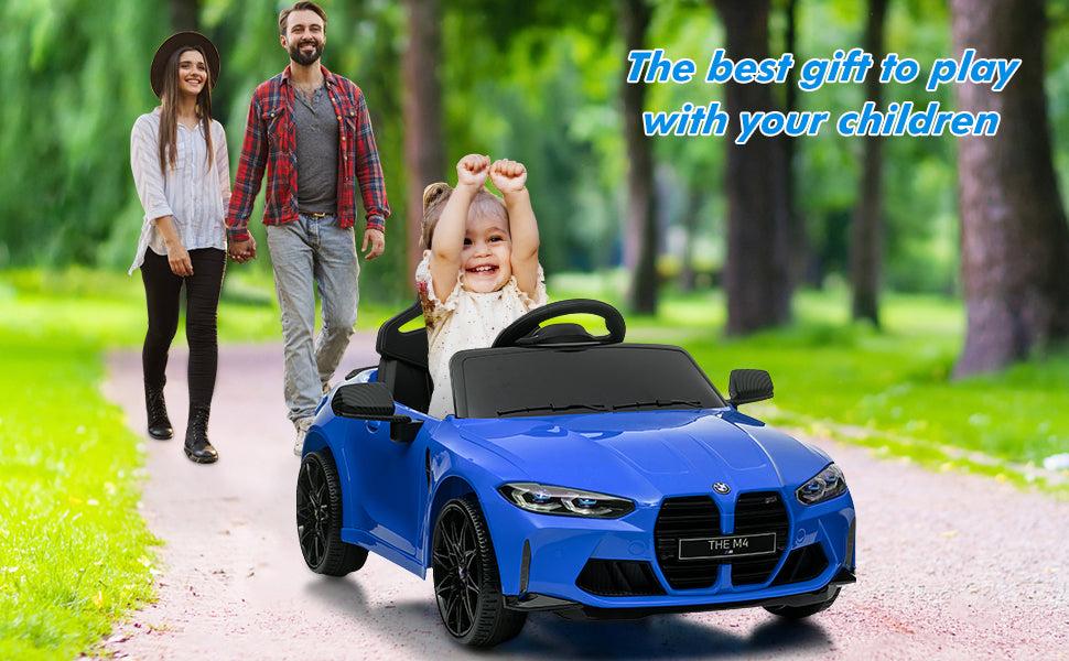 GARVEE 12V Electric Ride On Car for Ages 37-83 Months, RC Control, BMW M4 Licensed, with Suspension System, 3 Speed Options, Bluetooth, MP3, Double Door, LED Lights - Available in Blue, Yellow, White, Red, and Black
