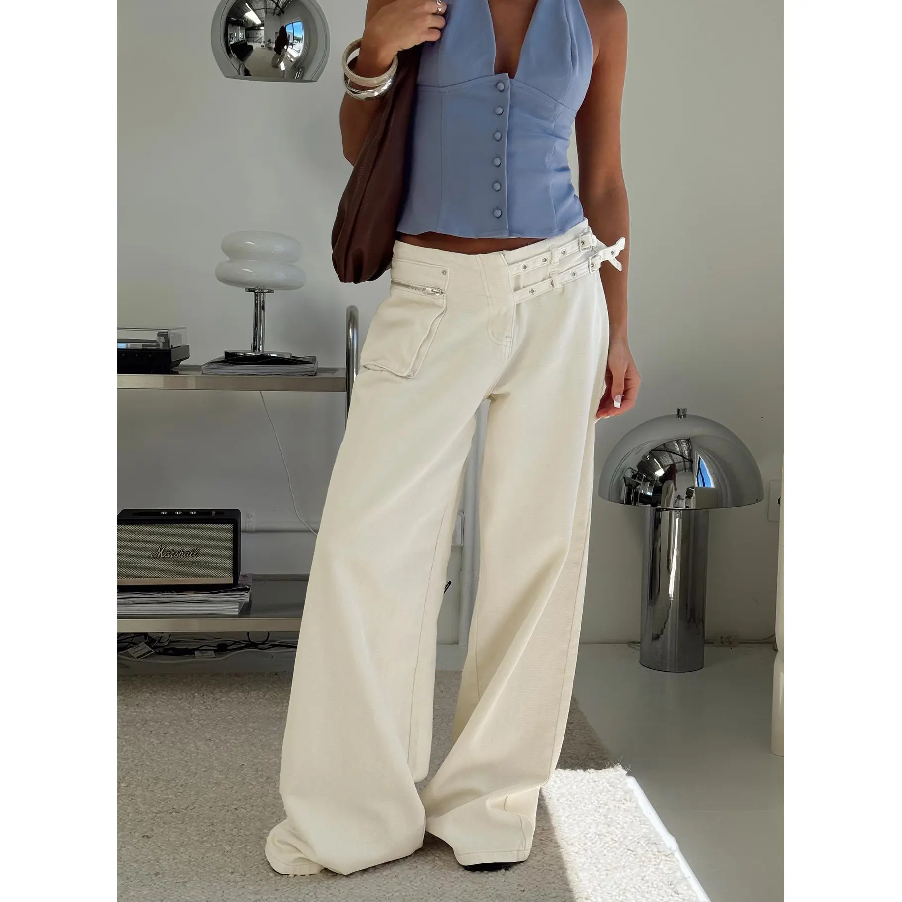 Paltrow Mid Rise Wide Leg Cargo Jeans Cream Paltrow Mid Rise Wide Leg Cargo Jeans Cream