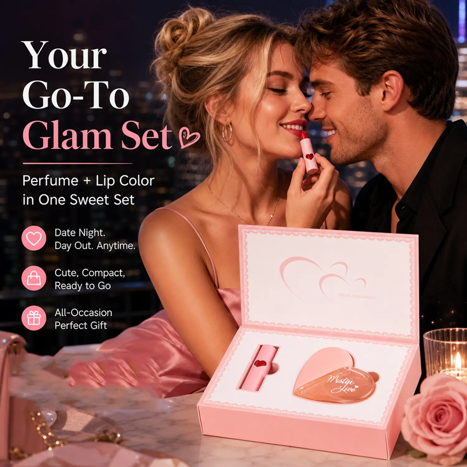 Pheromone Perfume and Lipstick Beauty Set, Long-Lasting Vanilla Perfume for Date Night, Romantic Holiday Gift for Adults, 1.7 fl oz, Makeup, Vanilla Rose, Beauty Bundle Kit, Gifts For Women, Glam Set, Sweetheart Set
