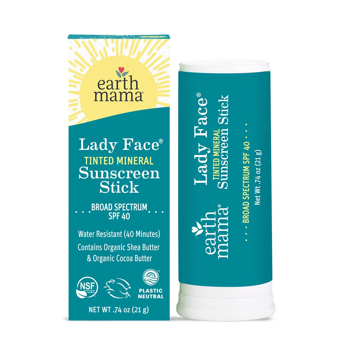 Earth Mama Lady Face Tinted Mineral Sunscreen Face Stick SPF 40 – Non-Nano Zinc Broad Spectrum SPF – Water Resistant (40 min)