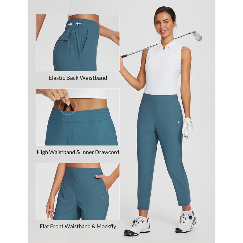 baleaf Women's Lightweight Breathable Soft 26"/27" Ankle Pants Business Casual Summer Silky with Zipper Pockets Stretch Petite Golf Work Bottoms UPF50 School Interview Outfit Athletic Dress Pants