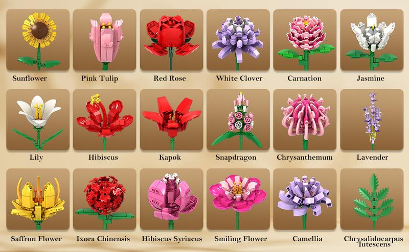 Flower Bouquet Building Set, Valentines Day Botanical Collection Building Block Toy 1461 PCS, 18 Flowers Rose Sunflower Home Plant Decor, Birthday Gifts for Adults Women Boys Girls 8-12+