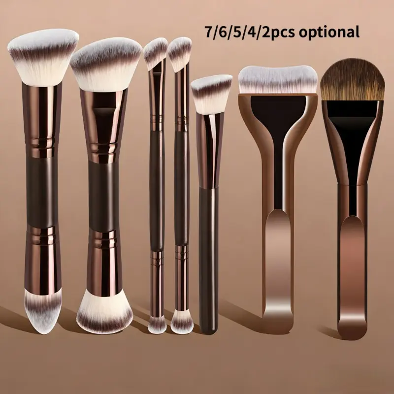 Double-Ended Makeup Brush Set, Multi-Functional Trio Brushes for Foundation, Contour, Eyeshadow and Blush, High-Quality Synthetic Fiber Makeup Brush Kit, Cosmetic Brushes