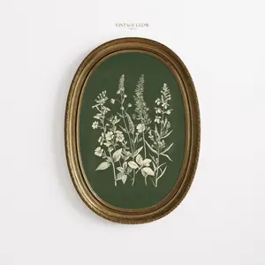 Floral Wall Art Print | Dark Green Botanical Decor | Cottagecore Rustic Flower Artwork | Trendy Home Decor, Vintage Fashion
