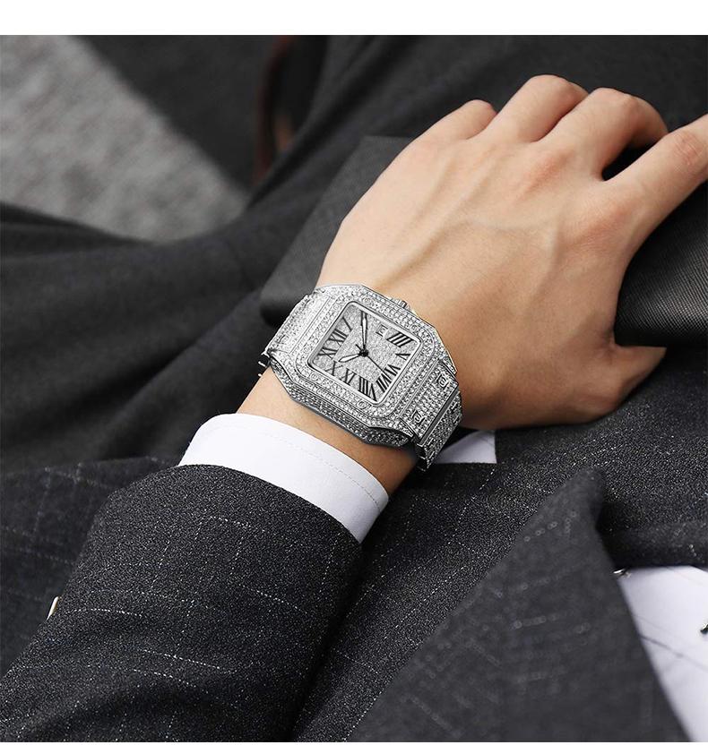 Luxury Rhinestone Embellished Square-Dial Quartz Watch with Gift Box Included Fashion Timeless Classic Watch Black Friday Flash Sale diamond men
