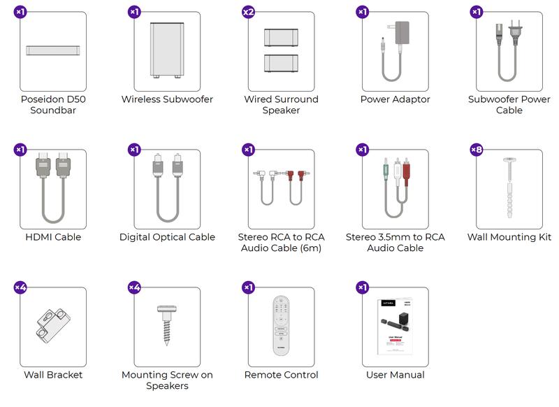 ULTIMEA Poseidon D50 5.1-Channel Sound Bar: 320W Peak Power, 2 Surround Speakers, Bluetooth Subwoofer. Ideal for Smart TVs, Home Theaters & PC Gaming. Comes with Smartphone-Controlled Cinematic Remote. Springtok