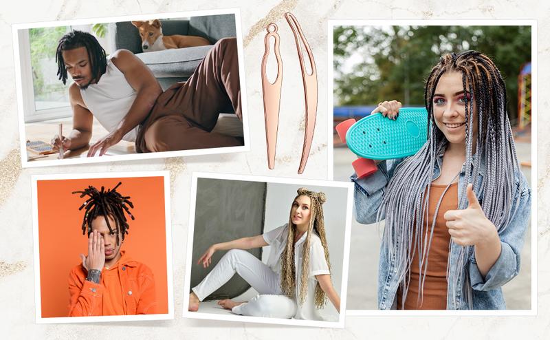 5 Pcs Dreadlock Interlocking Tool for Locs with Metal Box Sisterlock Retighten Tool for Dreadlocks Interlocks Crochet Braiding Hair Tightening Maintaining Extensions AccessorySilver