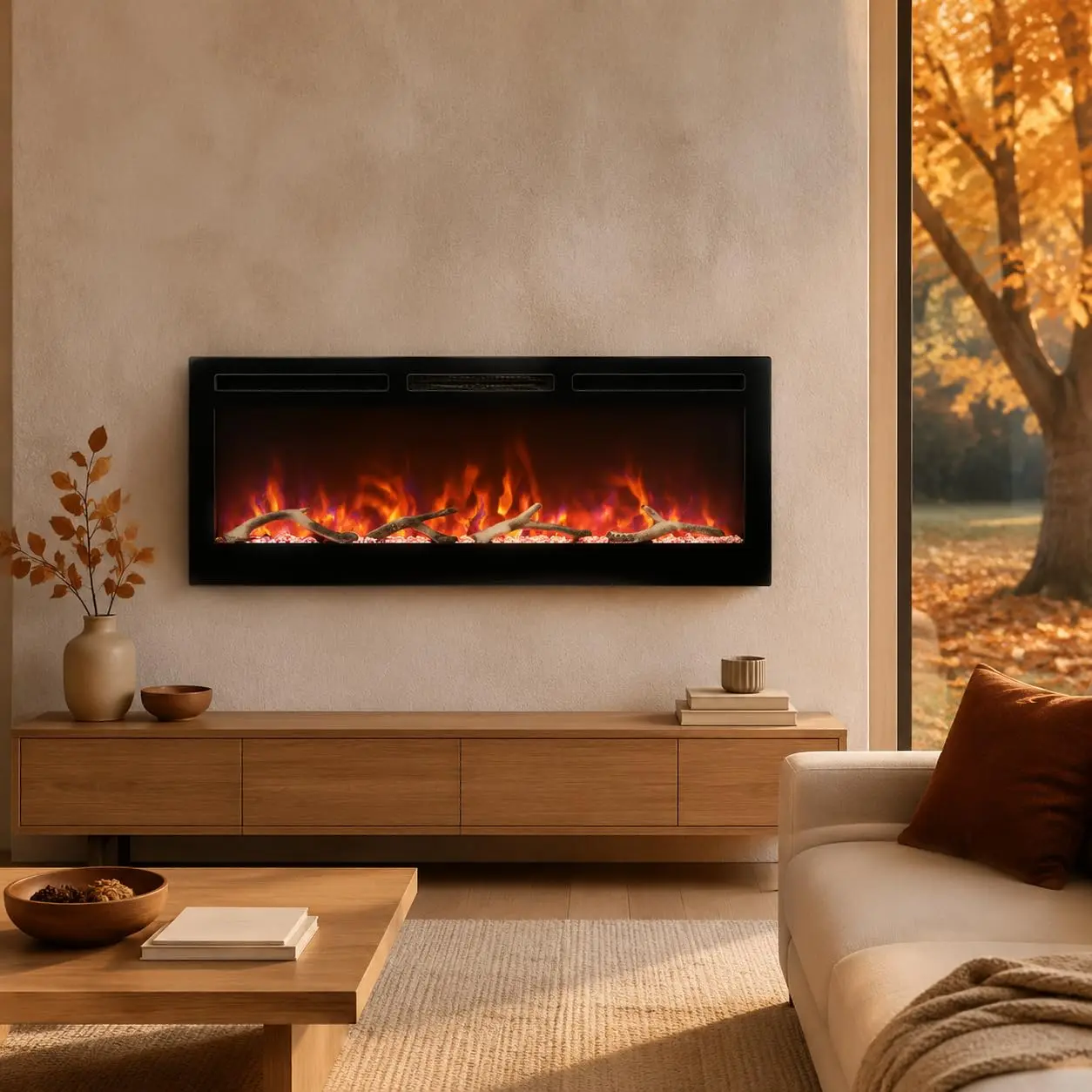 Garvee 50" Recessed Electric Fireplace Insert with Multicolor Flame Effects & Crackling Sound | WiFi and Alexa Enabled Wall Mounted Fireplace | Remote Control | 1500w Heater for Up to 400 Sq ft | Easy Instal