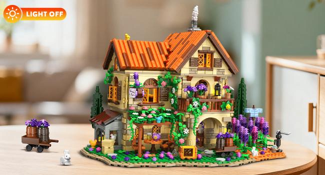 INSOON Lavender Manor House Building Set with Lights, 1960 PCS Lavender Estate Construction Model Home Decor, Romantic Lavender Flowers Cottage Building Block Kit Gift for Adults Teens Boys Girls 12+