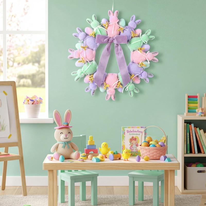 Easter Bunny Garland Wood Beads Banner Rustic Rabbits Hanging Garland with Beads, Bunny Eggs with Bow Door Wreath Garland for Mantle Fireplace Shelf Wall Doorway Display, Spring Home Decor, Easter Decor 2026 Easy Hang Indoor Outdoor Party Supplies & Gifts