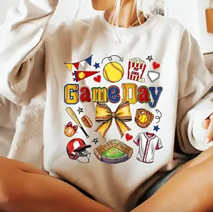 Youth and Adult Game Day Softball Bow Sweatshirt T-Shirt, Softball Mom Shirt, Softball Season Gifts, Spring Sports Collage Hoodie, Softball Mama Sweater For Her Him, baseball shirt, Youth clothing, summer outfit