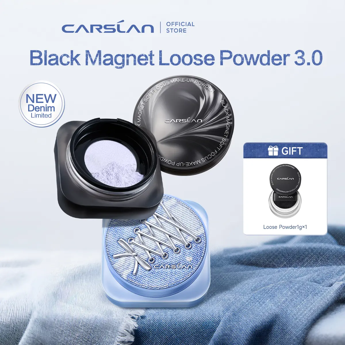 CARSLAN 3.0 Update Version Black Magnet Soft Focus Makup Powder 24H Longlasting Translucent Setting Powder, Oil Control, Waterproof, Sweatproof, Blurring Pore Face Powder, Matte Flawless Finsh