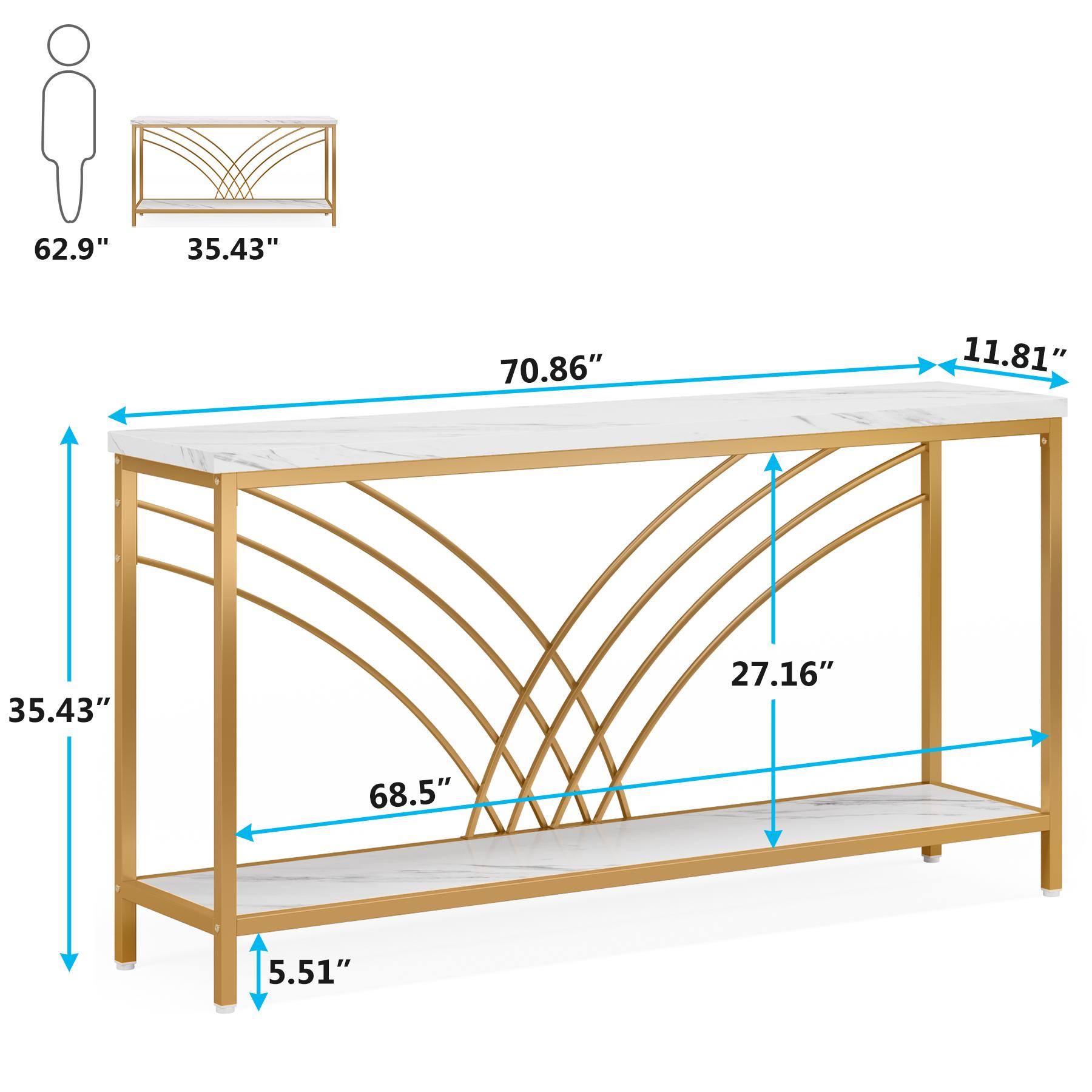 Tribesigns 2-Tier Storage Shelf Faux Marble Extra Long Console Table 70.9" Entryway Table for Living Room Hallway
