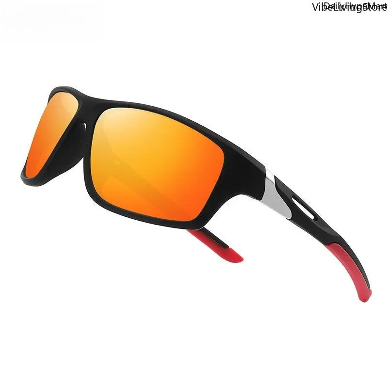 Polarized Sports Sunglasses with HD UV400 Protection for Driving Fishing Cycling Black Frame Orange Lenses, Sunglasses For Women, Men's Sunglasses
