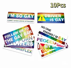 Gay Pride Rainbow Magnet Bumper Sticker Set 10 Unique Designs 7.8X3.1 Inches Reusable Car Accessories for Vehicles and Fridge Funny Decor
